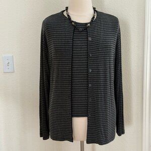 Chico's Travelers Charcoal and Black Striped Cardigan & Sleeveless Top size 16